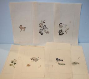 Group of Eight Small Unframed Pen and Ink Drawings