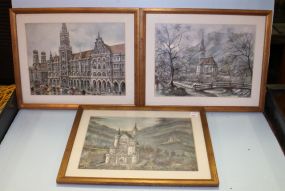 Three French Scene Prints, signed M. Legendry