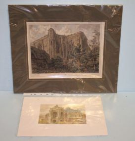 Watercolor from Ukraine along with Color Lithograph of Dorchester Church