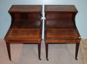 Pair of Step Up Leather Inlaid Tables