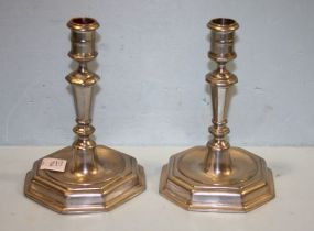 Pair of Pewter Candlesticks with Octagonal Base