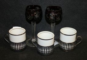 Two Bohemian Cordials and Three Demitasse Cups