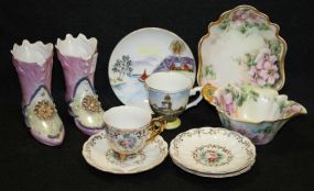 Group of Cups and Saucers, Bowl and Porcelain Boots Four Saucers, Two demitasse cups, German hand painted sauce bowl with underplate 5 1/2