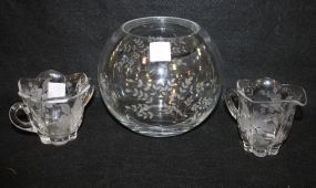 Group of Etched Glass Items