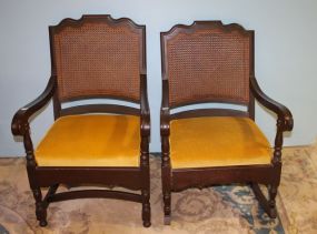 Mahogany 1940's Caneback Arm Chair and Matching Rocker