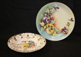 Large Hand Painted Bavarian Bowl and a Large Hand Painted Plate