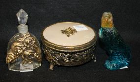Vintage Covered Powder, Perfume Bottle and a Parrot Cologne Bottle