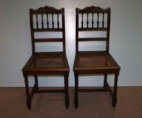 Pair of Oak Cane Seat Spindle Back Chairs
