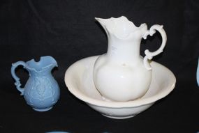 Bowl and Pitcher along with a Blue Pitcher
