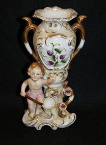Porcelain Vintage Vase Cupid with Urn