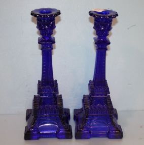 Pair of Cobalt Glass Candlesticks