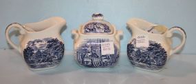Made in England Liberty Blue Sugar and Two Creamers