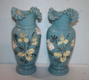 Pair of Blue Bristol Glass Vases