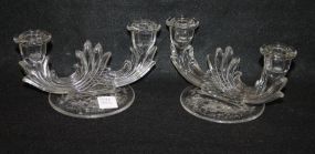 Pair of Etched Glass Candlesticks