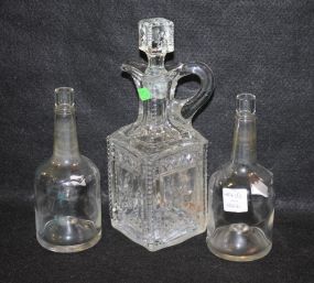 Press Glass Decanter and Two Jars