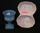 Made in Japan Pink Bisque Divided Dish and an Avon Wedgwood Style Urn