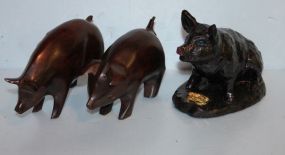 Three Wood Carved Pigs