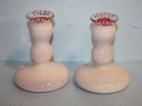 Pair of Victorian White Case Glass Candlesticks