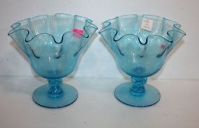 Two Blue Glass Compotes