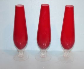 Three Red Vintage Glass Vases