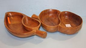 Two Vintage Wood Leaf Shaped Dishes