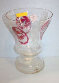 Red Flash Glass Victorian Etched Vase