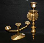 Brass Candlestick and Brass Wall Sconce