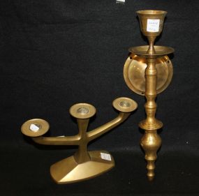 Brass Candlestick and Brass Wall Sconce