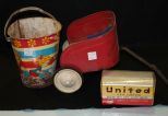 Vintage Metal Doll Cart, Pucket, United Van Line Box Car