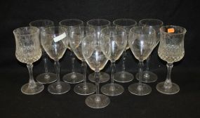 Set of Ten Etched Glass Goblets and Two Other Goblets