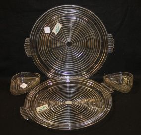 Two Glass Trays with Four Individual Dip Dishes
