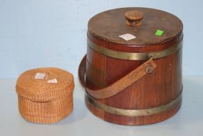 Wood Ice Bucket with Liner and a Covered Basket