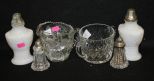 Press Glass Pitcher, Creamer and Two Pairs of Shakers
