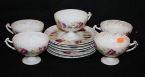 Five Cups, Six Saucers all Hand Painted with Roses