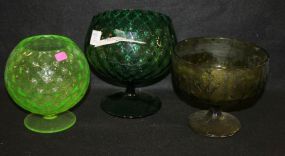 Three Green Glass Compotes/Bowls