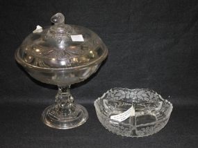 Press Glass Compote along with a Divided Relish Dish