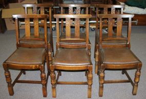 Set of Six Victorian Oak Pub Chairs with Slip Seats