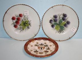 Two Milk Glass Plates with Painted Fruit along with German Plate of Berlin
