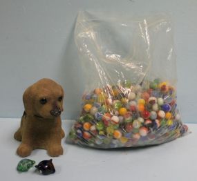 Bag of Marbles and Felt Dog Bank