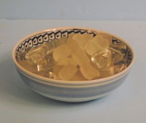 Blue and White Porcelain Bowl with Glass Hearts