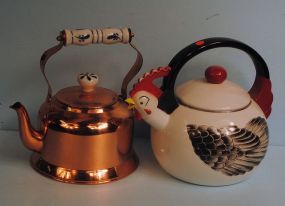 Rooster Kettle and a Copper Kettle with Porcelain Handle