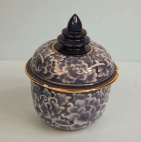 Covered Blue and White Jar