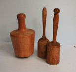 Three Wooden Primitive Mashers