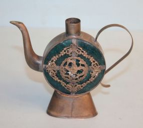 Chinese Jade and Silver Metal Tea Pot
