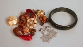Bakelite Bracelet along with Bag of Various Vintage Earrings