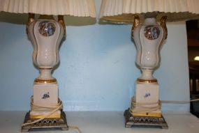 Pair of Vintage Table Lamps on Brass Bases