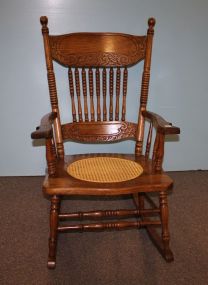 Victorian Oak Spindle Back Rocker with Pressed Cane Seat