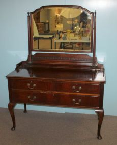Mahogany Queen Anne Style Dresser with Beveled Mirror