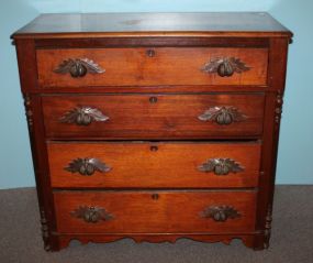20th Century Walnut Victorian Four Drawer Dresser with Carved Pulls