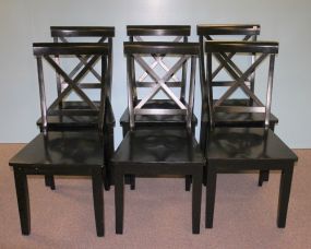 Set of Six Black Lacquer Side Chairs
